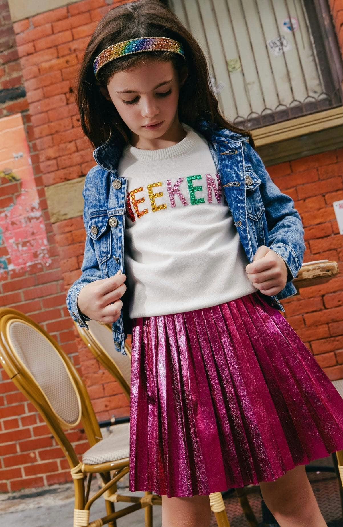 Foil Metallic Pleated Skirt