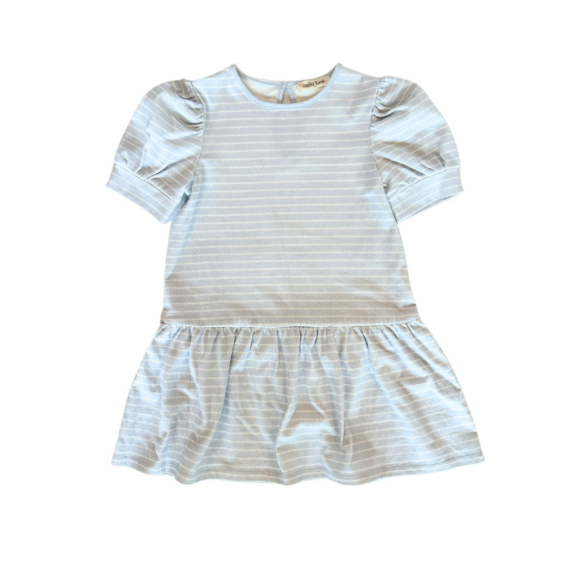 Puff Sleeve Tennis Dress in Blue & White Heart Stripe
