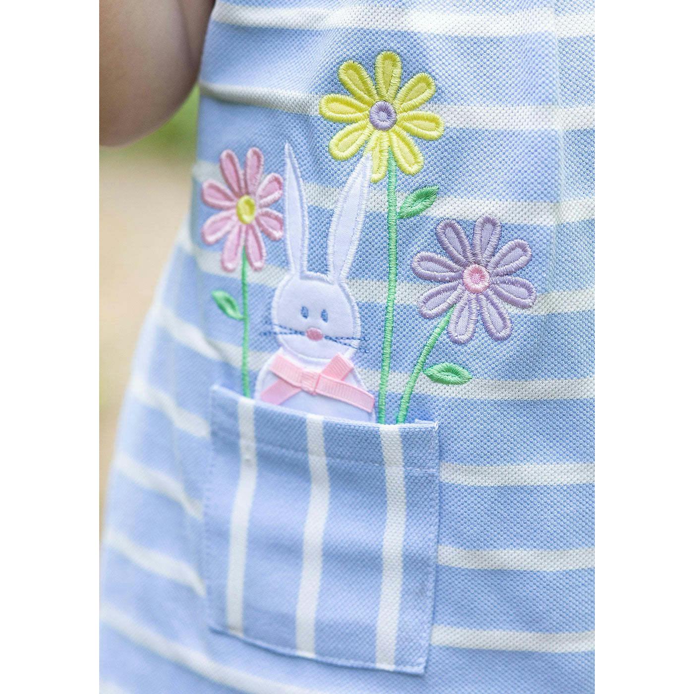 Stripe Knit Dress With Bunny & Flowers