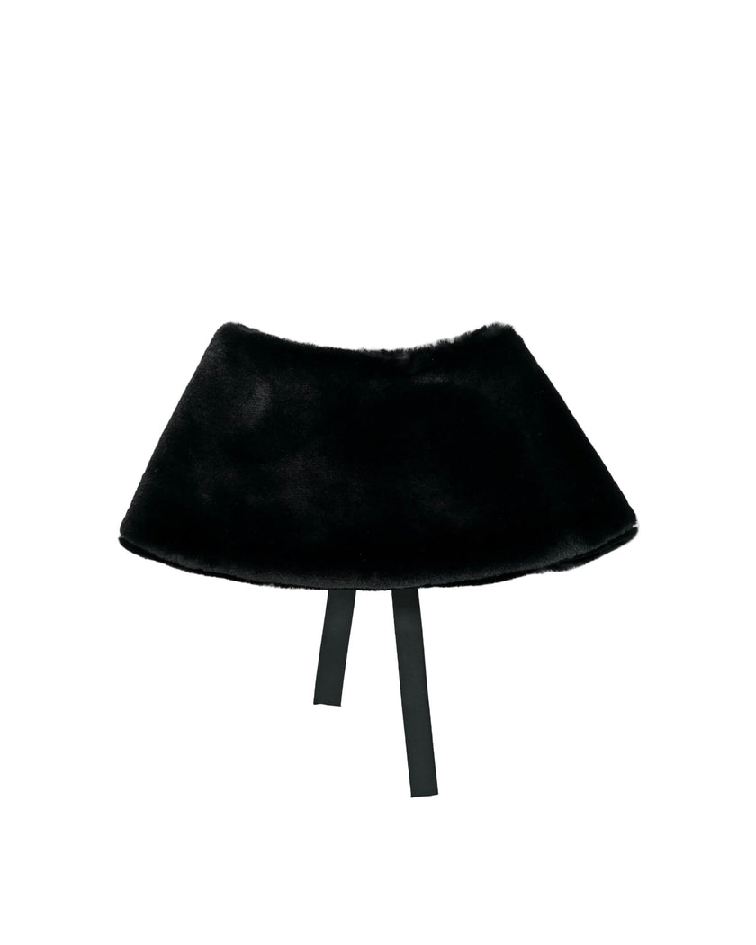 Black Ribbon-Tie Faux Fur Collar