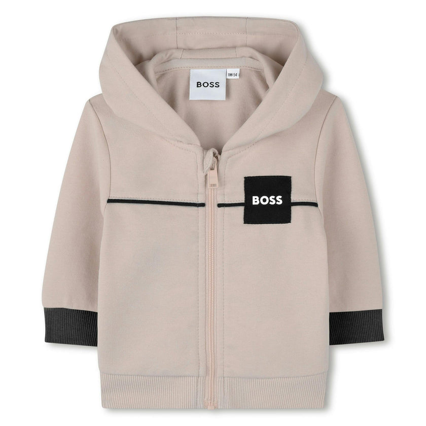 Beige & White Logo Tracksuit Set