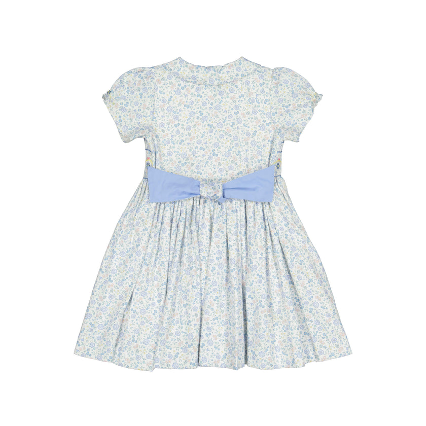 Violette Floral Blue Short Puff Smocked Dress