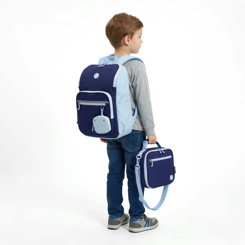 Junior Backpack with Lunch Box and 14oz Water Bottle For School in Metallic Silver