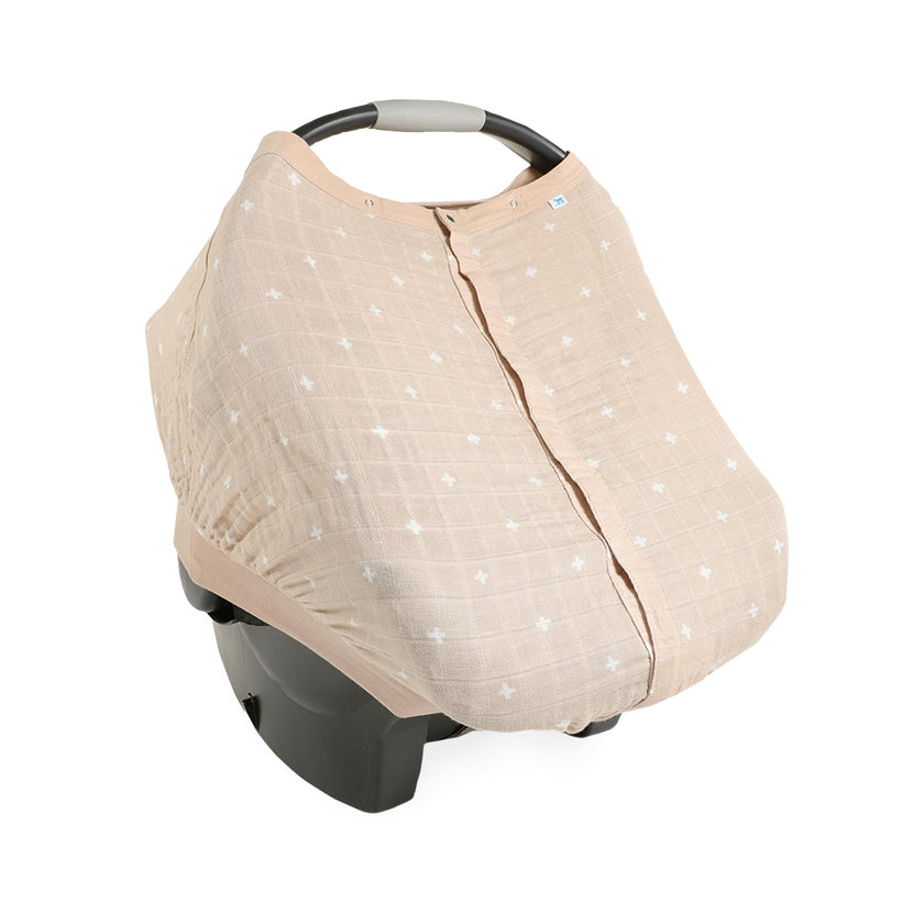 Cotton Muslin Car Seat Canopy - Taupe Cross