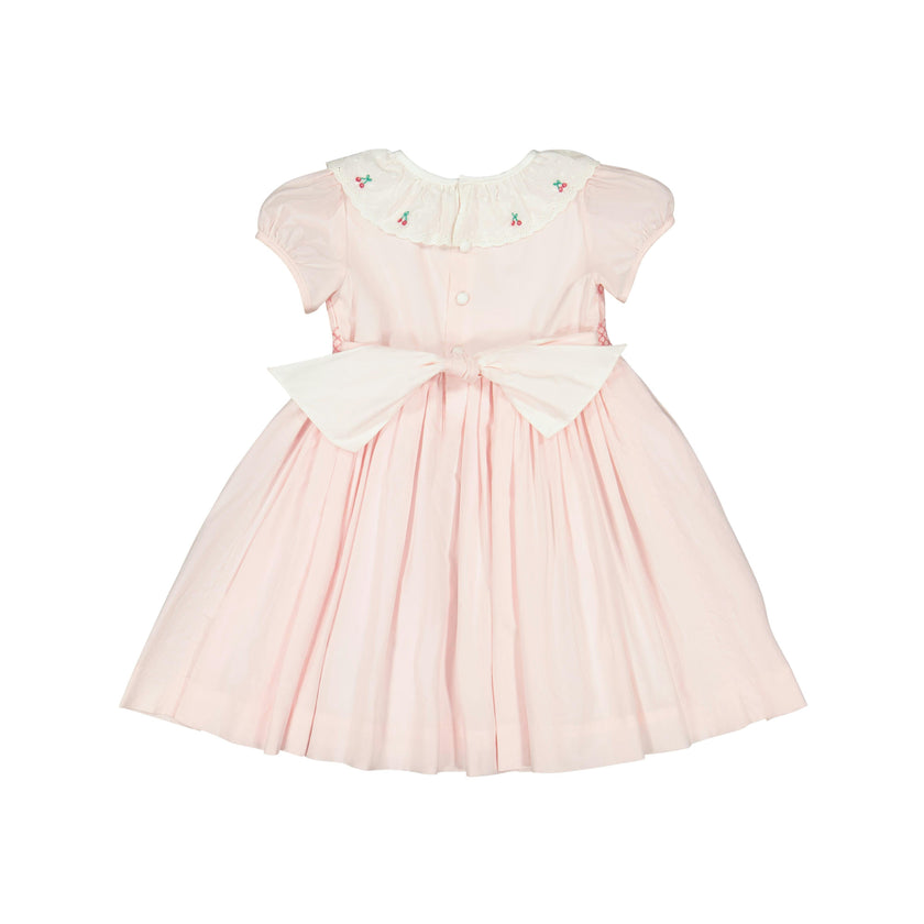 Pink Smocked Dress with Embroidered Cherries