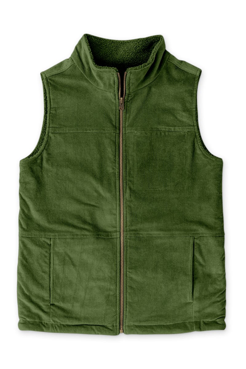 SHERPA/CORDUROY REVERSIBLE VEST | SPRUCE