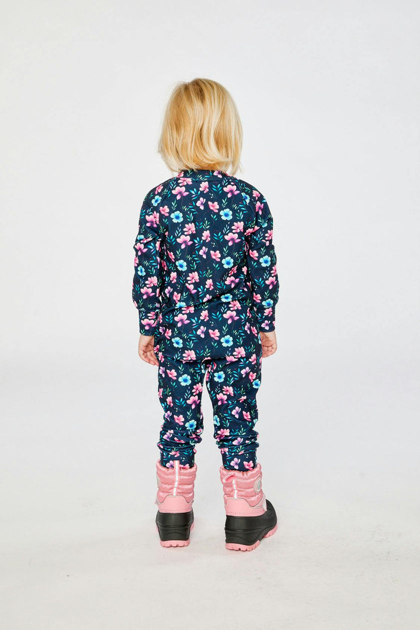 One Piece Thermal Underwear Blue Floral Print