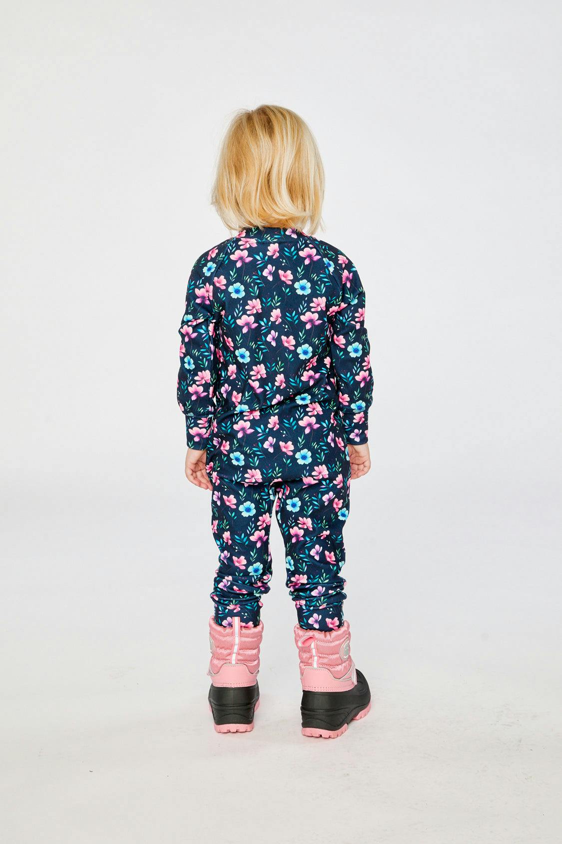 One Piece Thermal Underwear Blue Floral Print