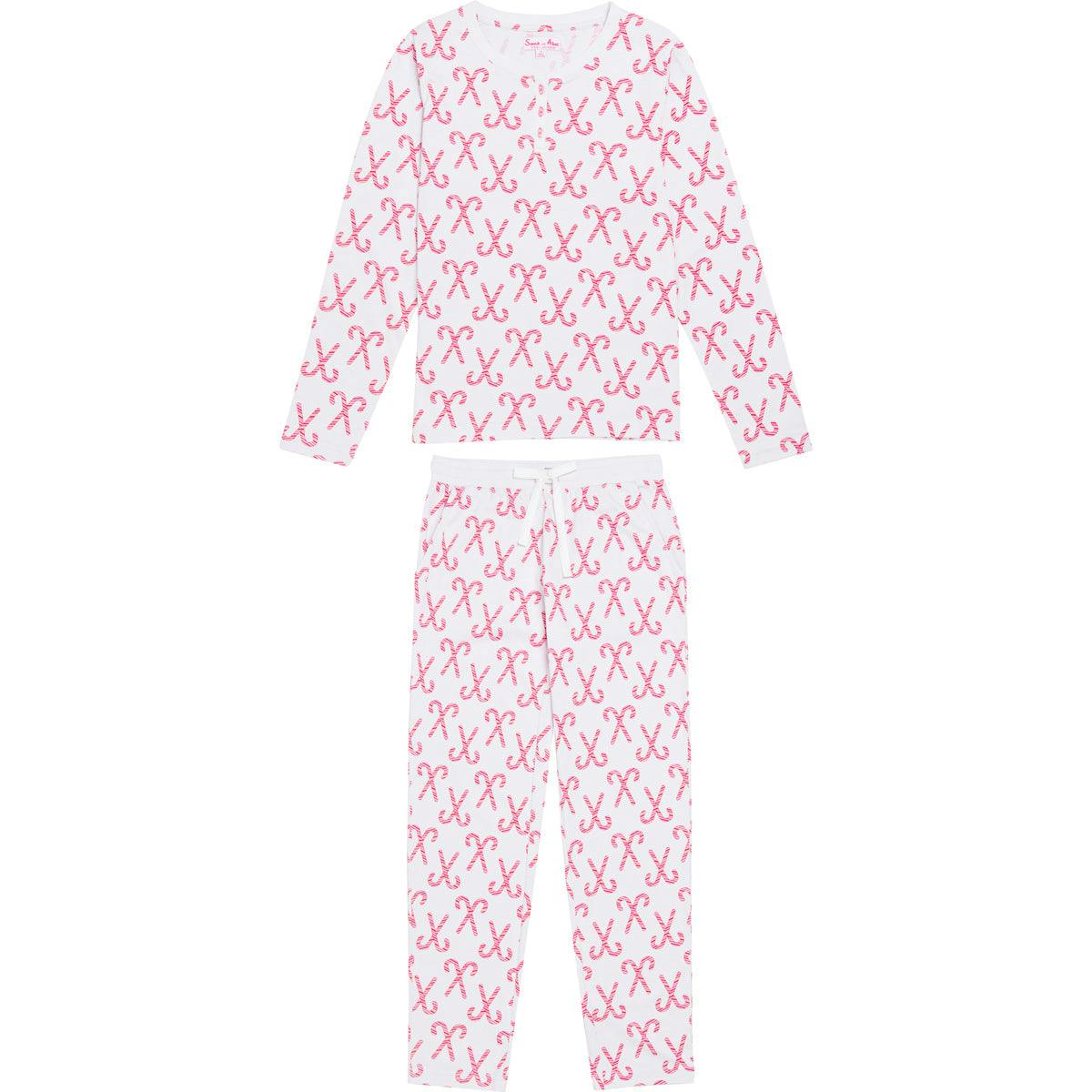 Women's Candy Cane Pajama Shirt and Pant Set