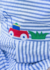 Stripe Seersucker Shortall With Lawn Mower