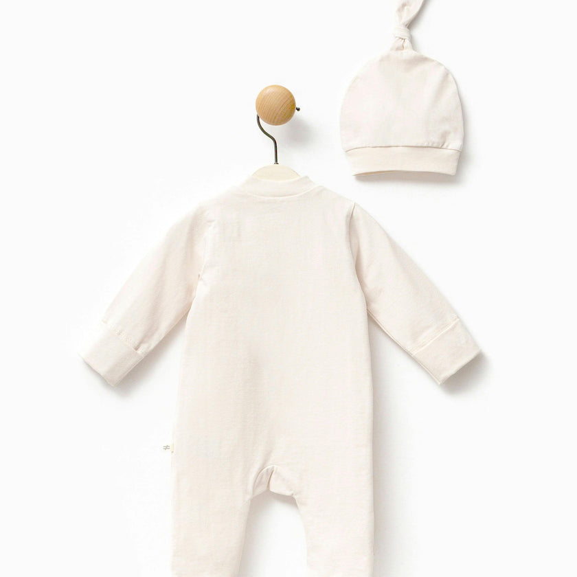 Cream First Graphic Babygrow & Hat