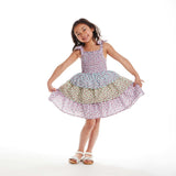 Kids Color Blocked Floral Tiered Dress