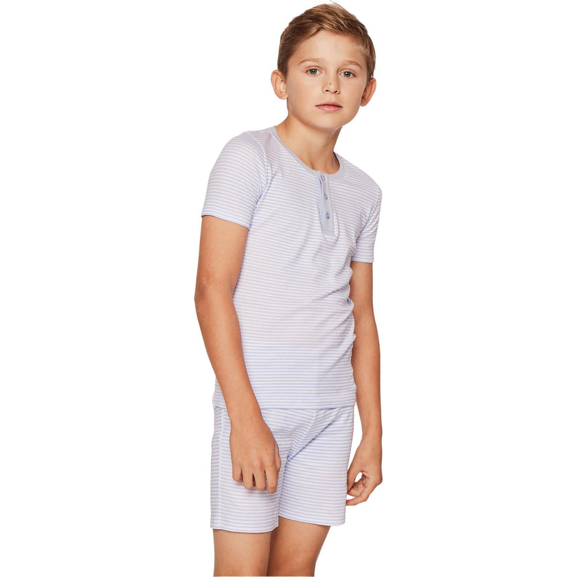 Kid's Pima Snug Fit Pajama Short Set in Pink Stripe