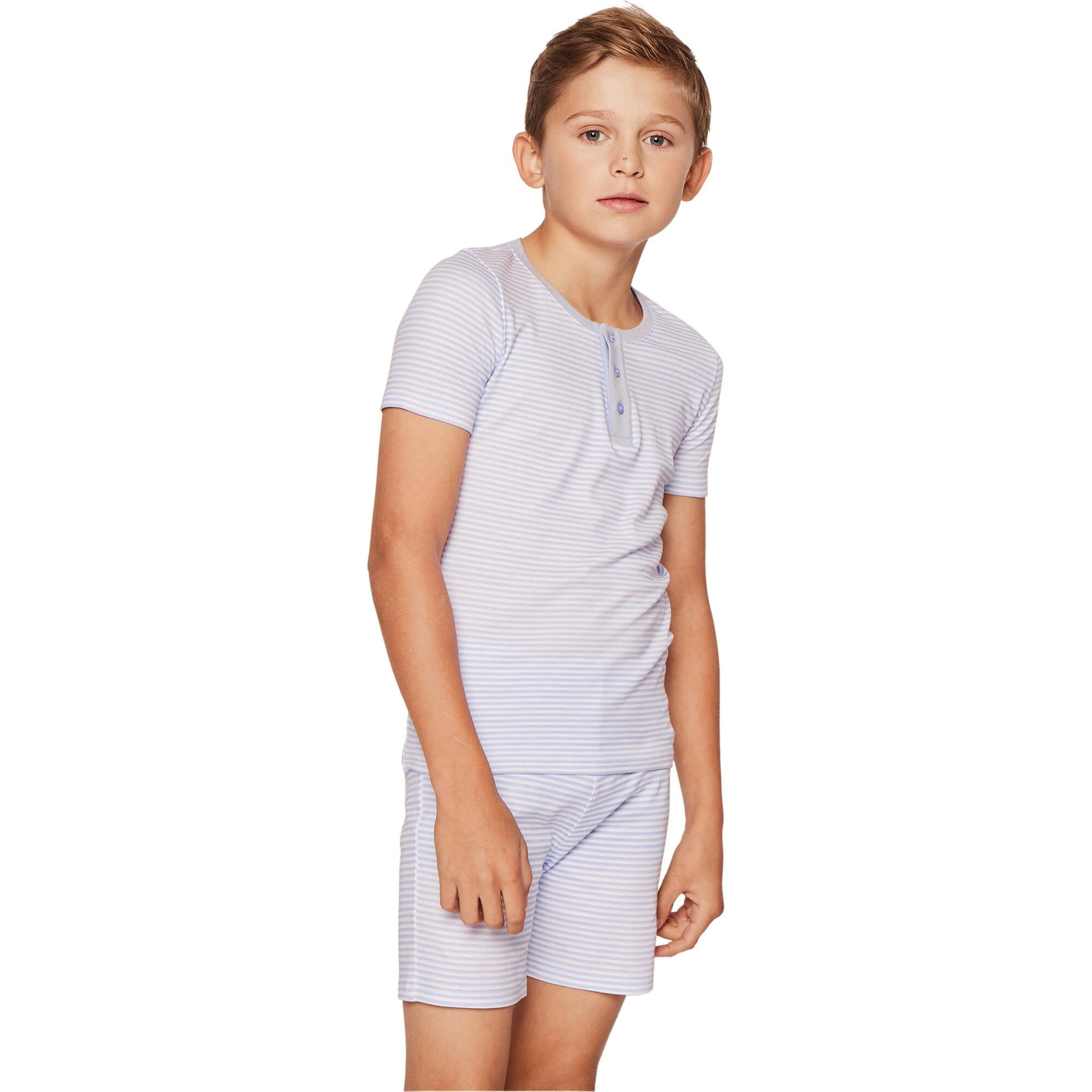 Kid's Pima Snug Fit Pajama Short Set in Blue Stripes