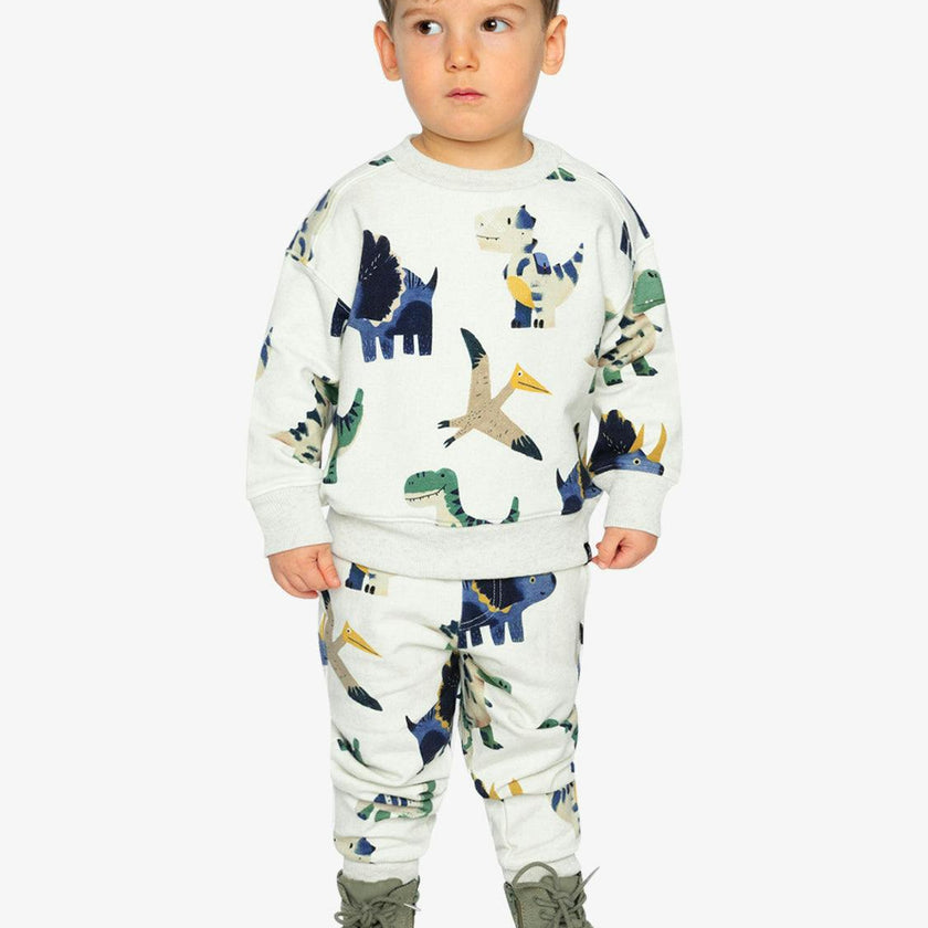 Fleece Sweatshirt Beige Dinosaur Print