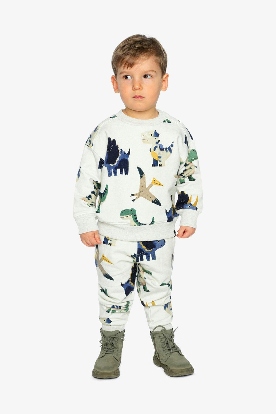 Fleece Sweatshirt Beige Dinosaur Print