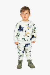 Fleece Sweatpants Beige Dinosaur Print