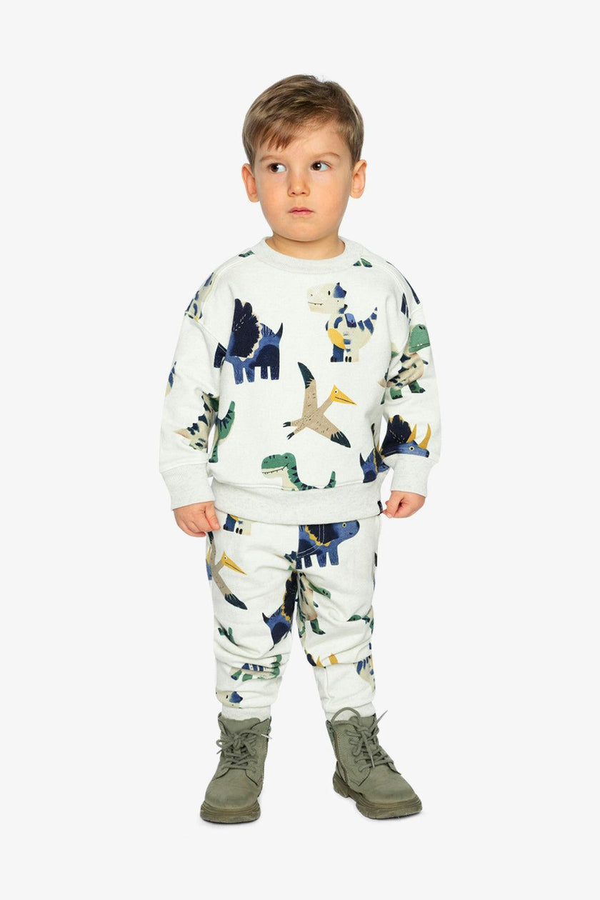 Fleece Sweatpants Beige Dinosaur Print