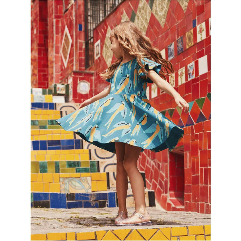 Flutter Sleeve Twirl Dress, Blue