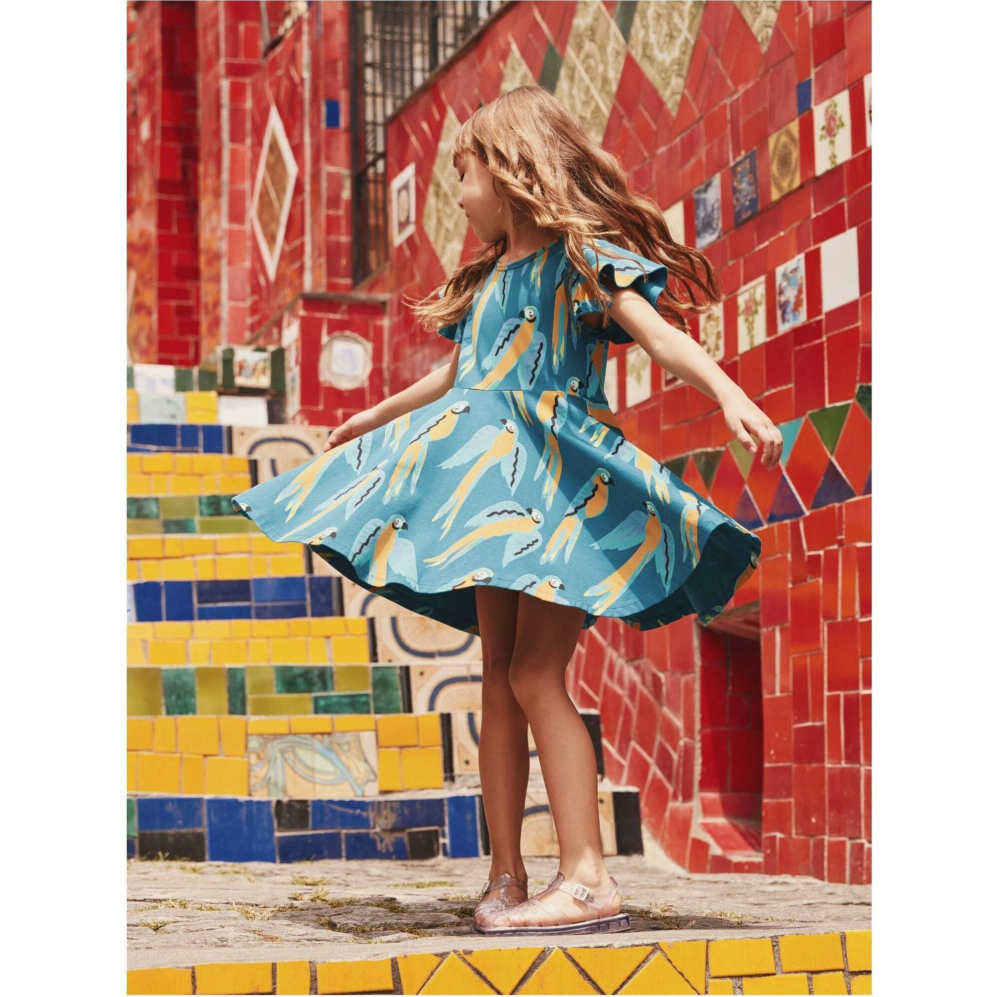 Flutter Sleeve Twirl Dress, Blue