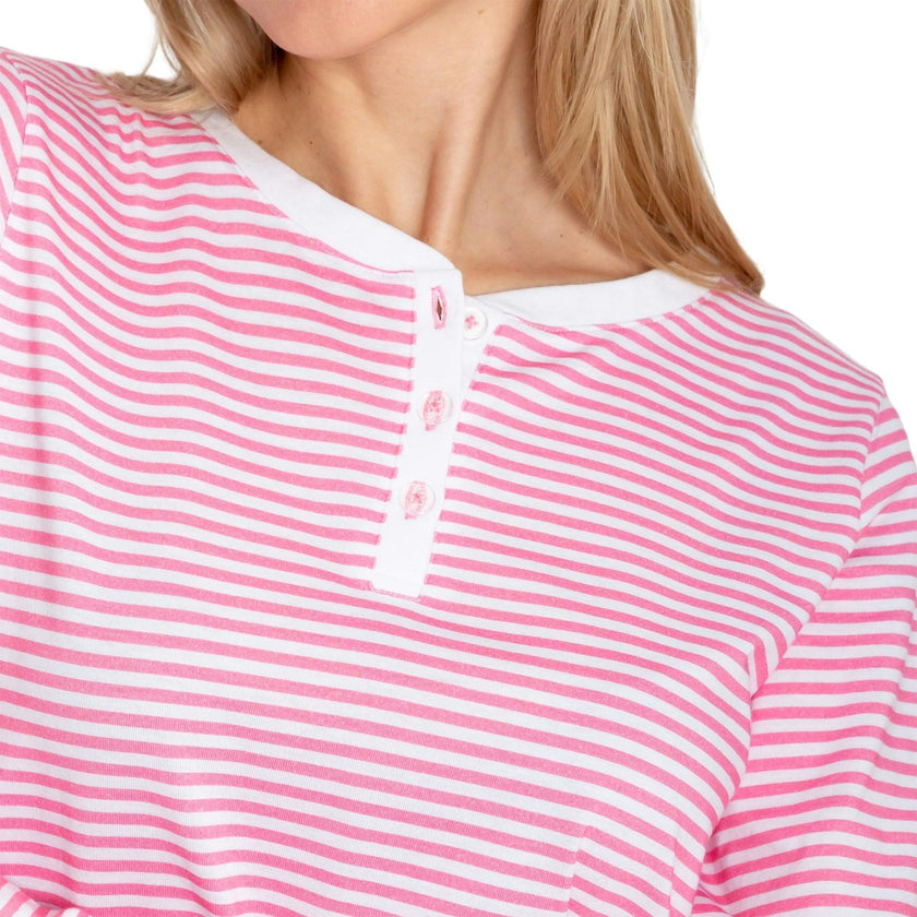 Women's Peony Jersey Long PJ Set - Pink Stripe Organic Stretch Cotton