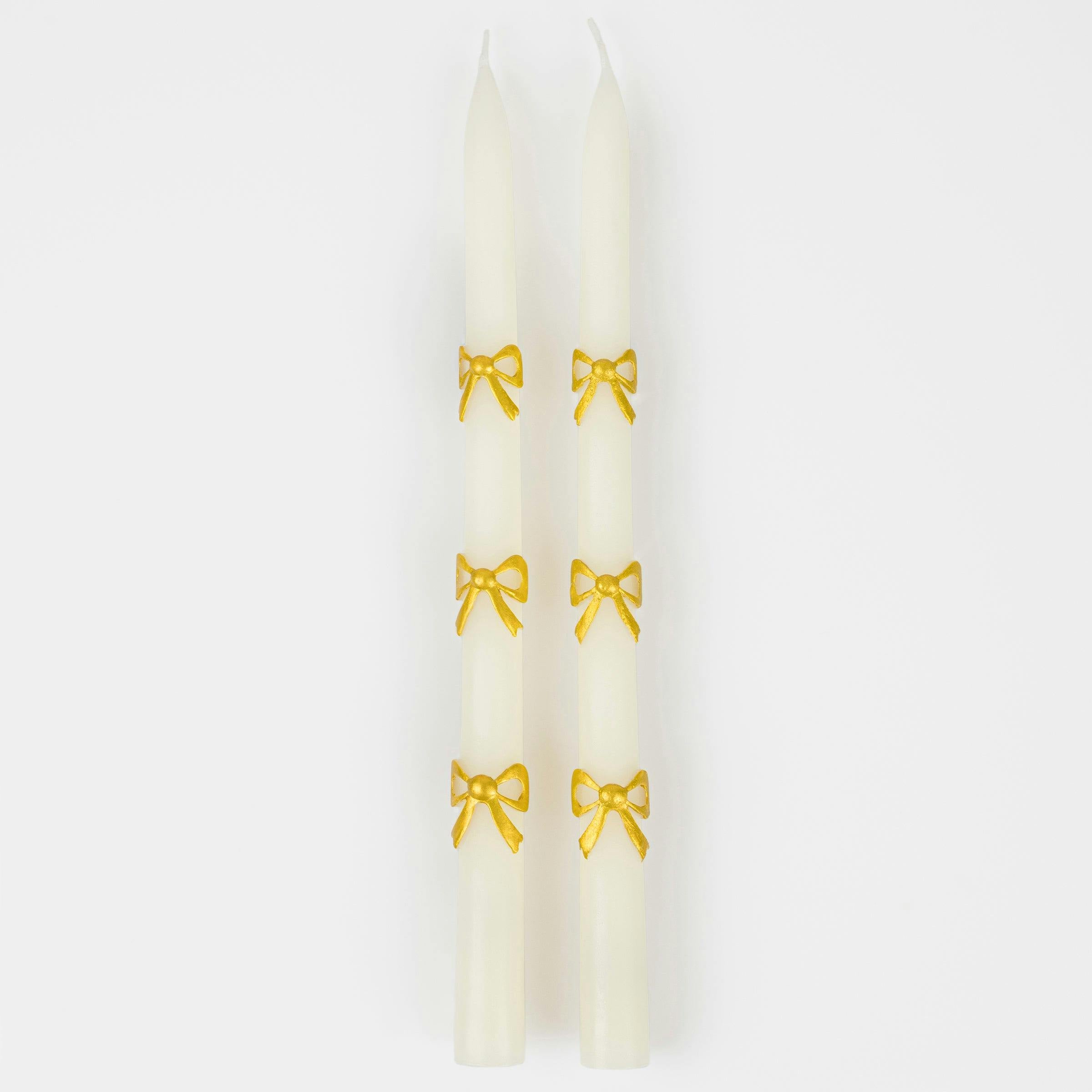 Gold Bow Taper Candles