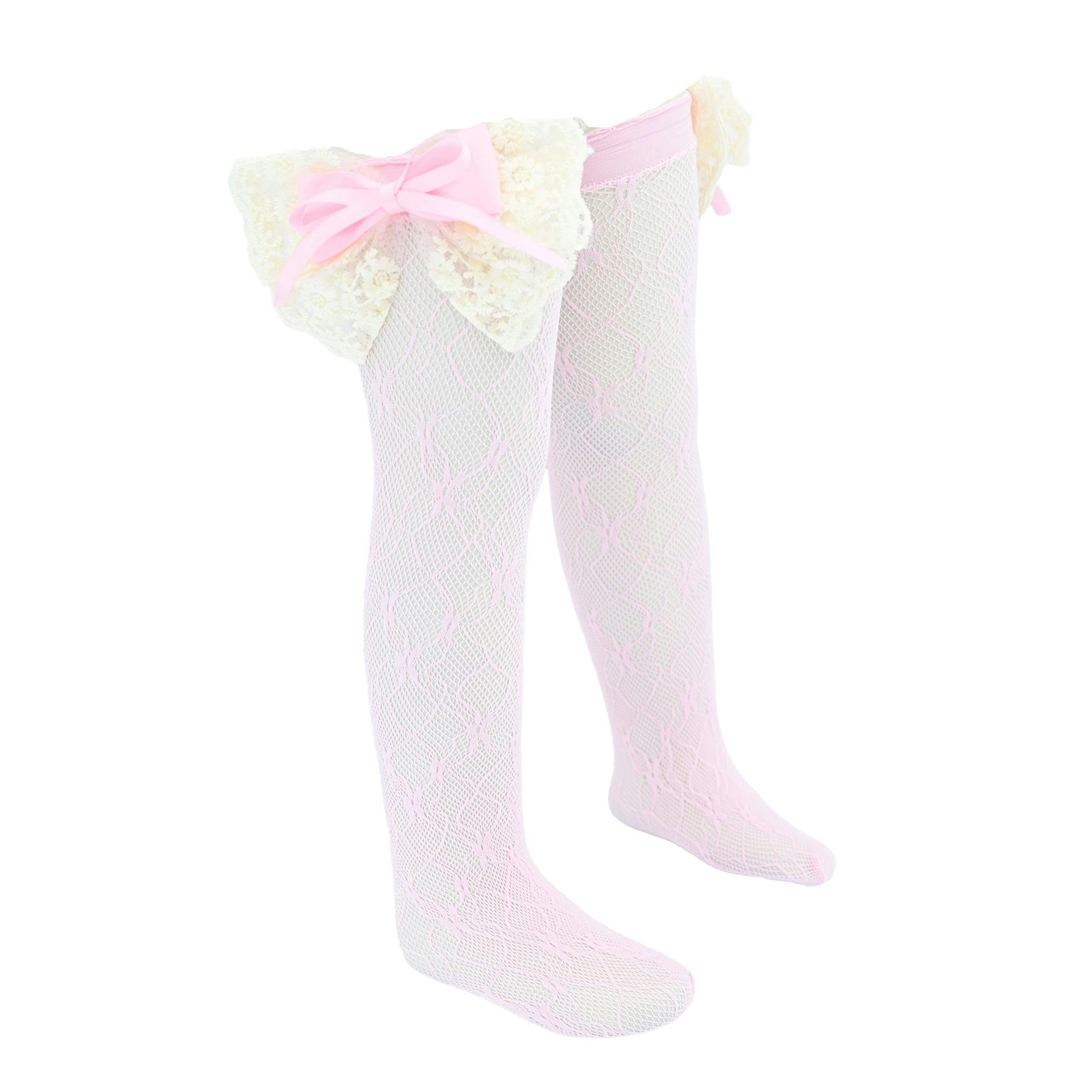 Embroidered Ribbon Bow Long Socks