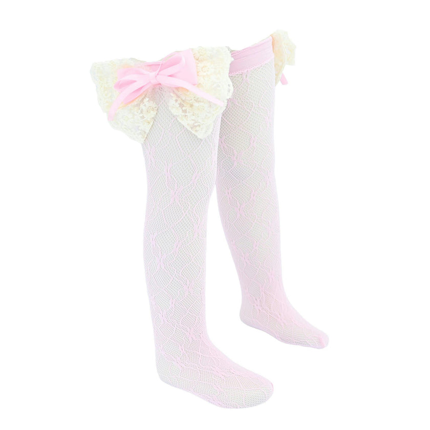Embroidered Ribbon Bow Long Socks