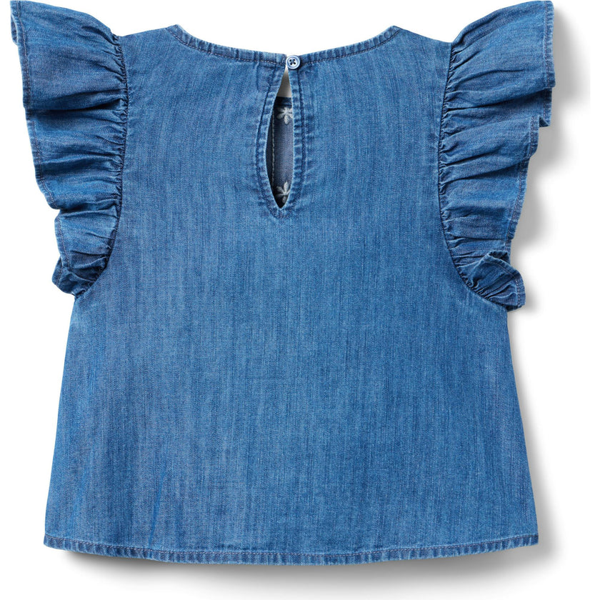 Chambray Embroidered Floral Top