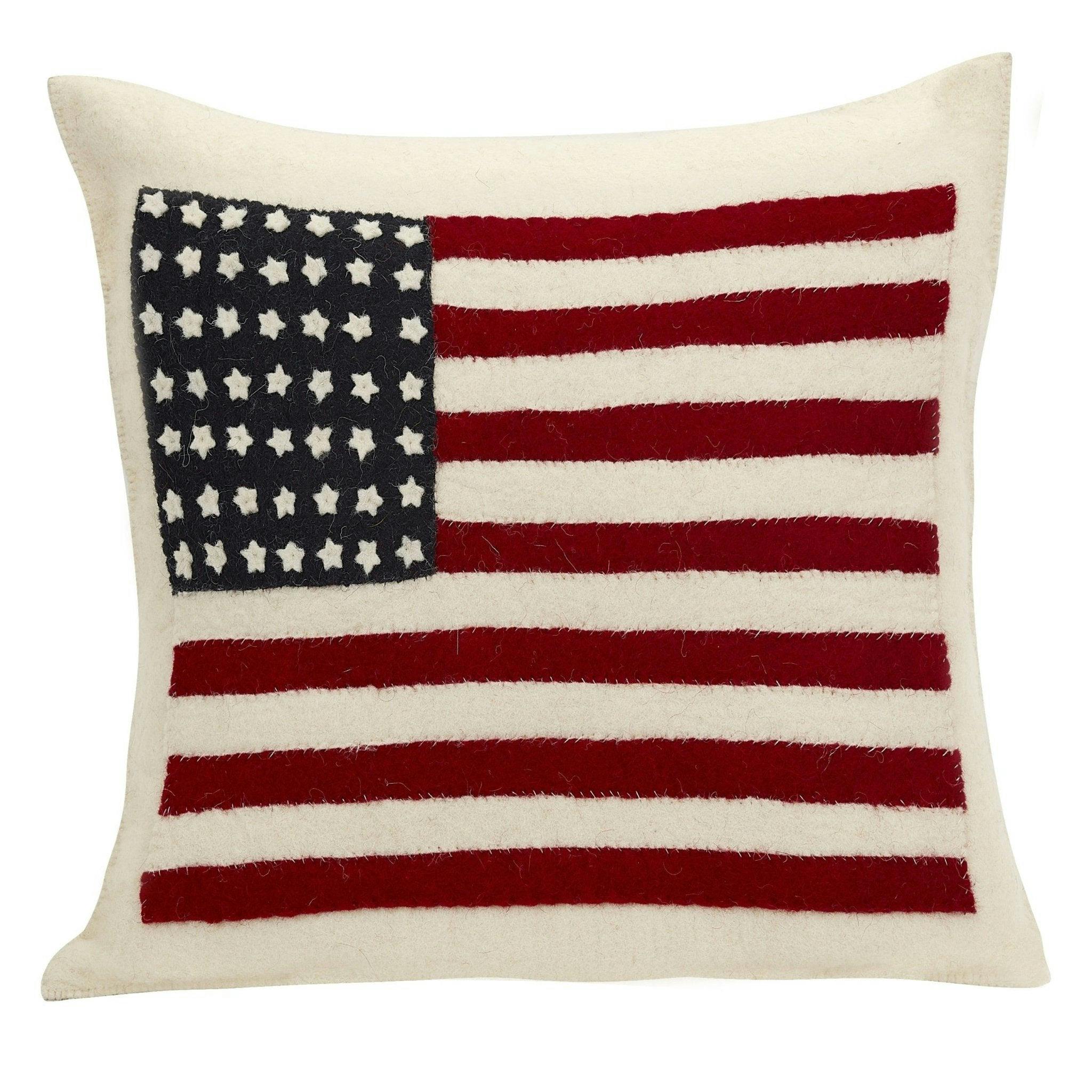 American Flag Hand Felted Wool Pillow - Cream 20