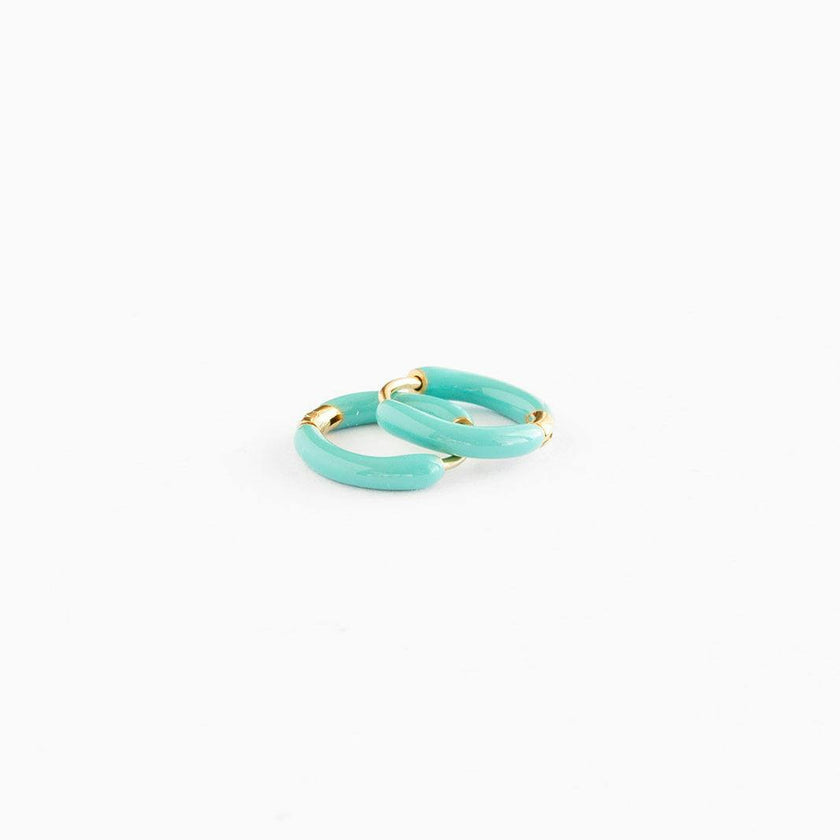 Heart Stack Charm + Turquoise Enamel Hoop Set