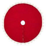 Handmade Christmas Tree Skirt Felt - Pom Poms Red 63" / 72"