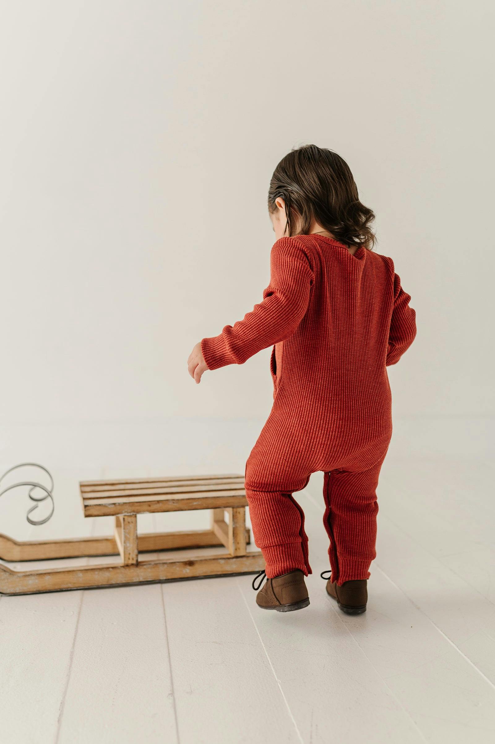 Waffle Romper in Berry Red