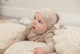 Bebe Embroidered Velour Onesie with Hat Beige