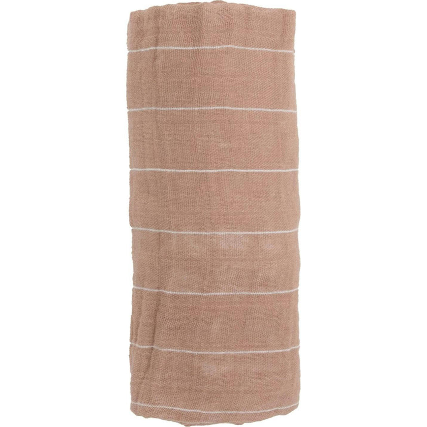 Cotton Muslin Swaddle Blanket - Mauve Stripe