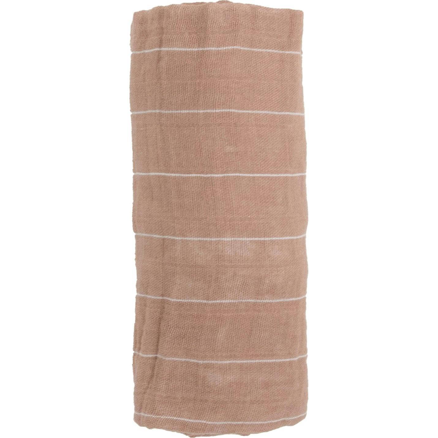 Cotton Muslin Swaddle Blanket - Mauve Stripe
