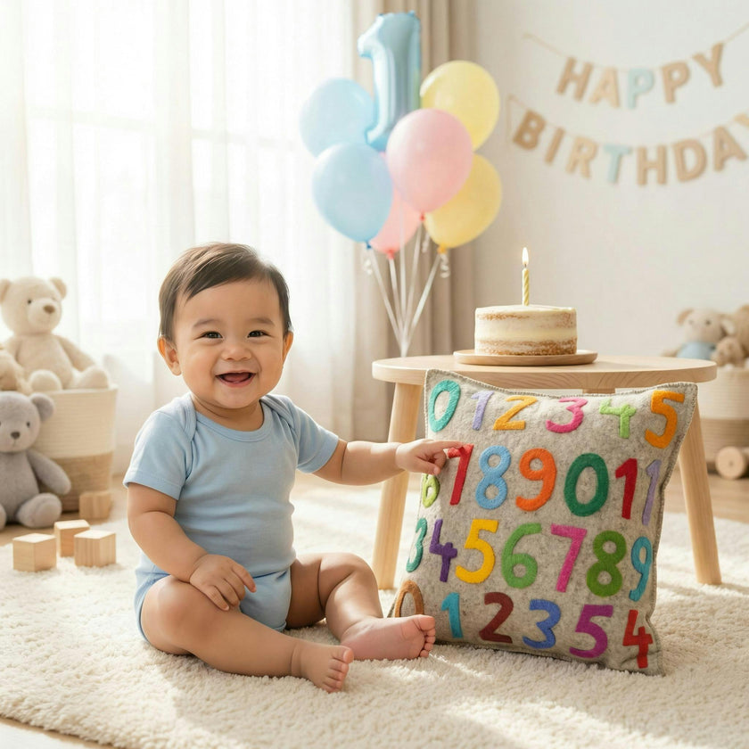 Handmade Pillow Cover Hand Felted Wool - Multicolor 123s - 20"