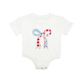 Patchwork Bow Patch Short Sleeve Romper - White