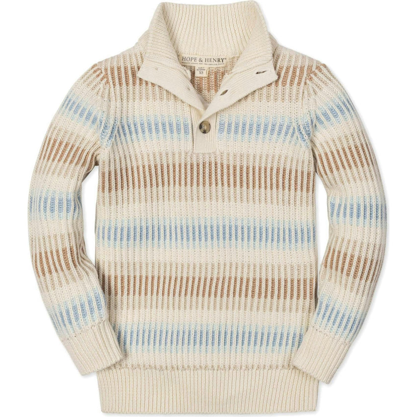 Organic Mock Neck Stripe Sweater, Beige