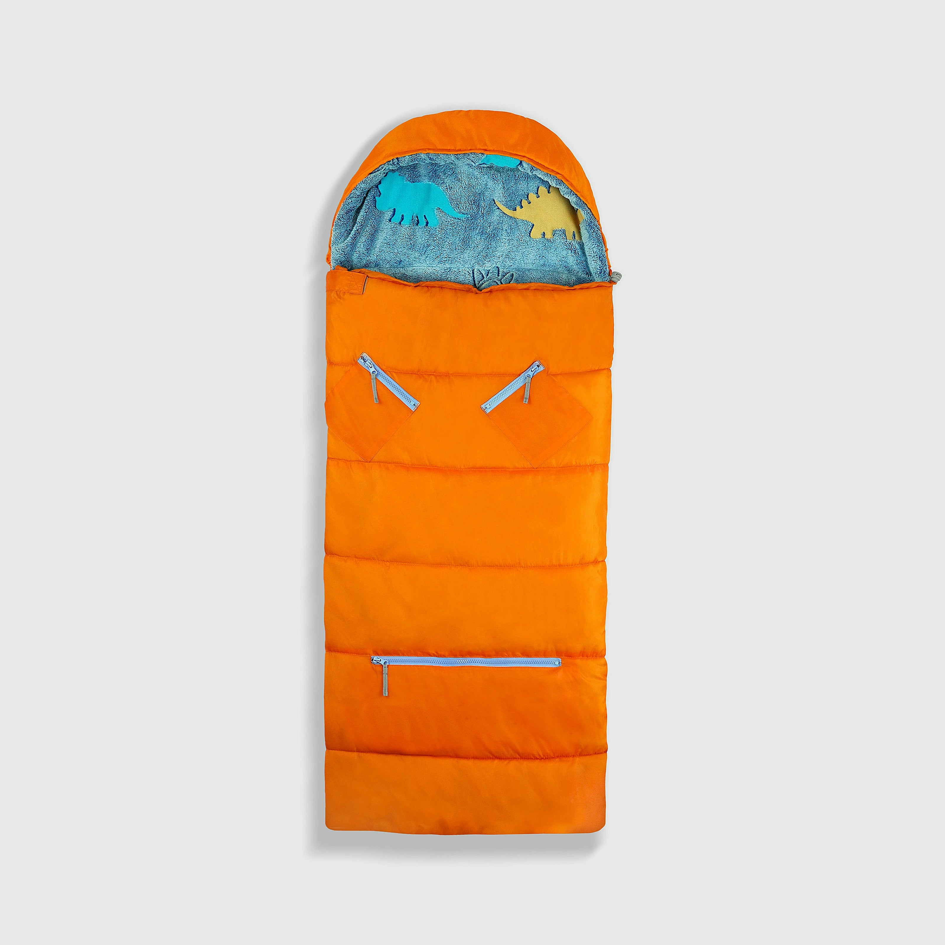 Sleep-N-Pack: Packable Sleeping Bag, Little Kid 3-6 yrs - Tangelo/Glow-In-The-Dark Dinosaurs