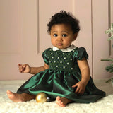 Baby Green Taffeta Rosebud Smocked Dress