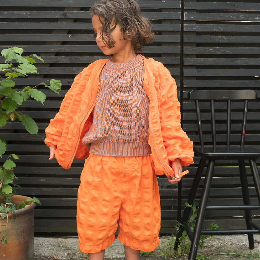 Kit Orange Seersucker Long Shorts