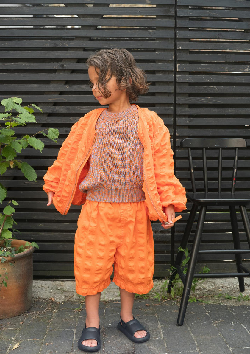 Kit Orange Seersucker Long Shorts