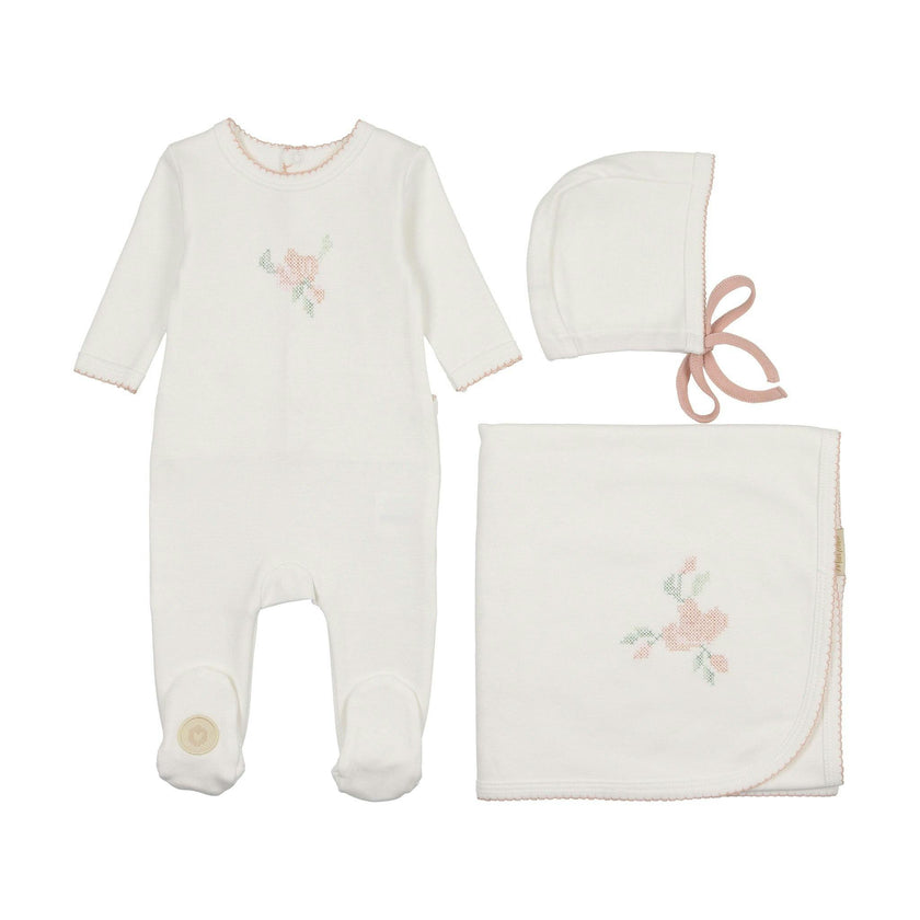 Heirloom Blossom Layette Set Ivory & Pink