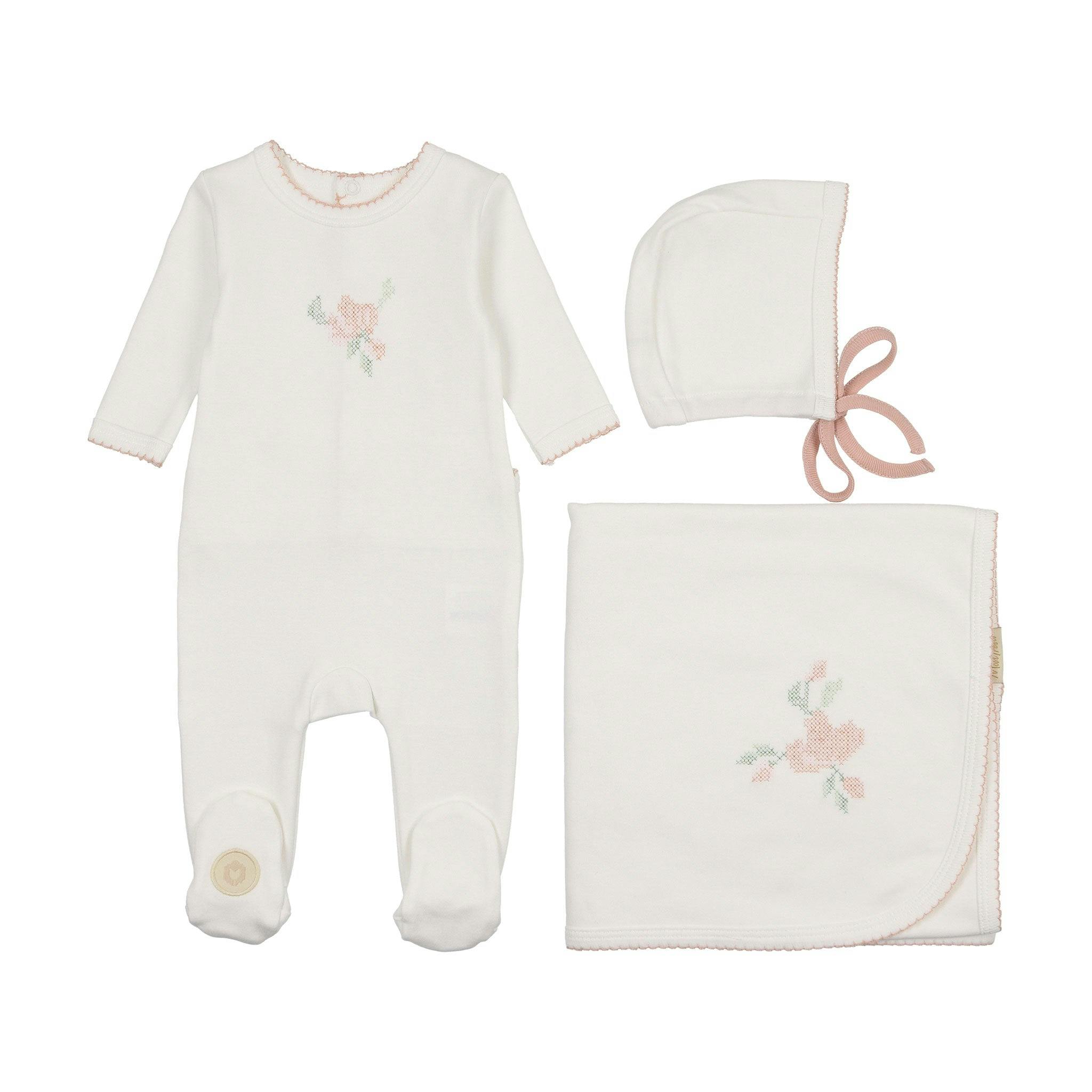 Heirloom Blossom Layette Set Ivory & Pink