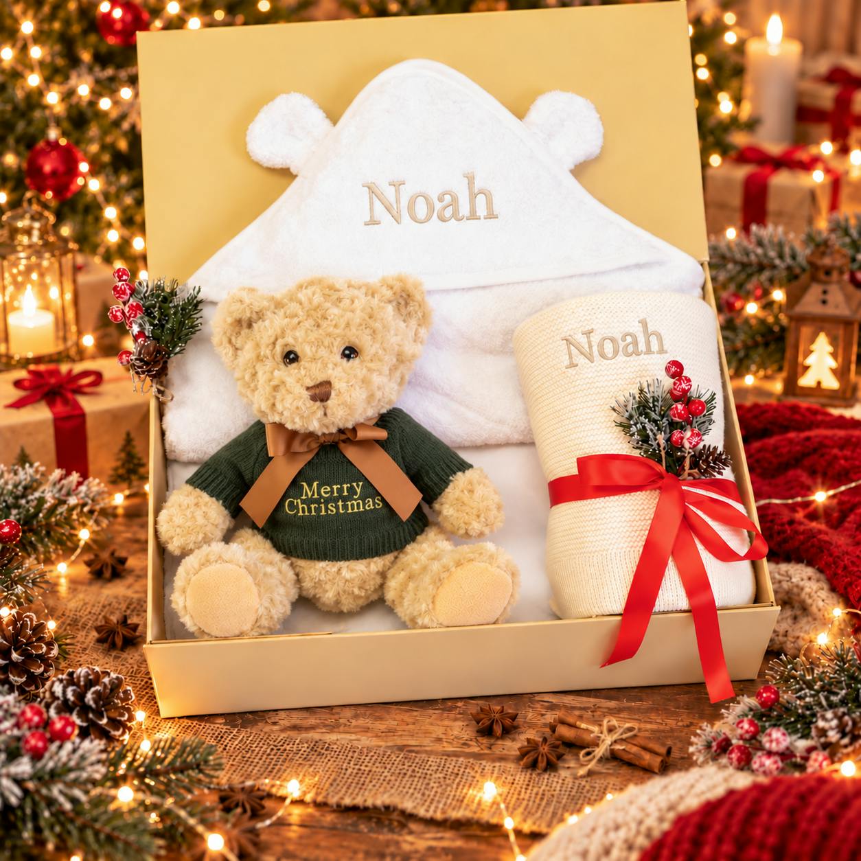 Christmas Personalized New Baby Welcome Gift Set