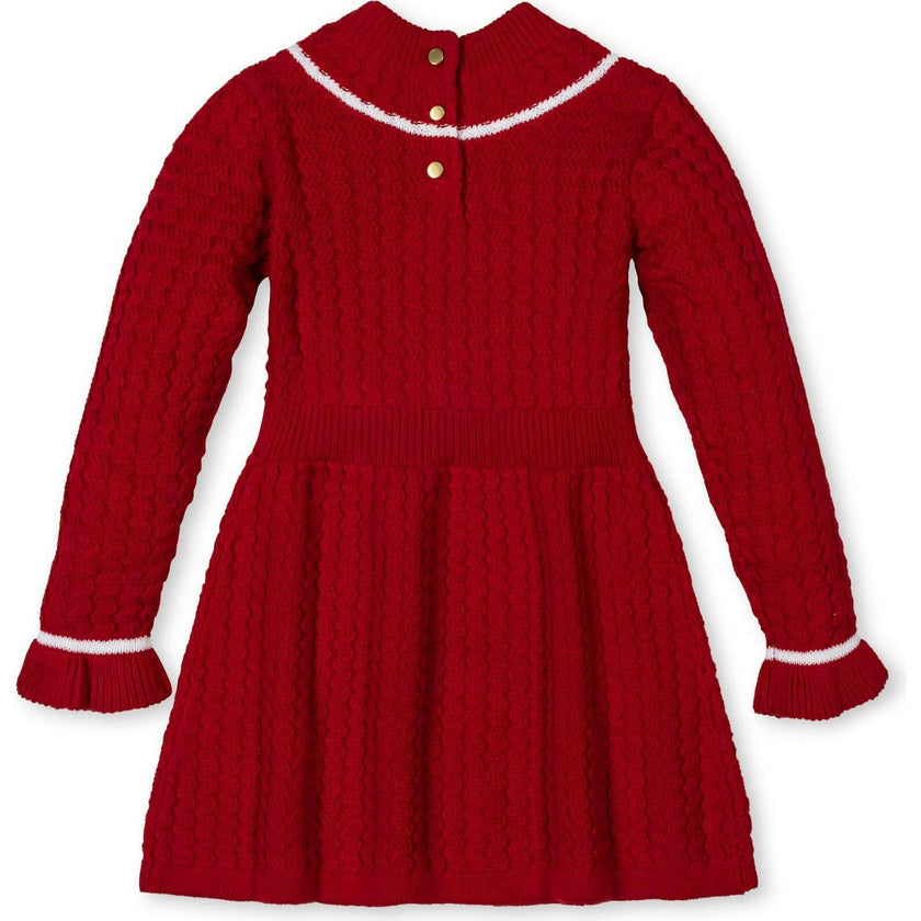 Baby Organic Mock Neck Ruffle Cuff Cable Sweater Dress, Red