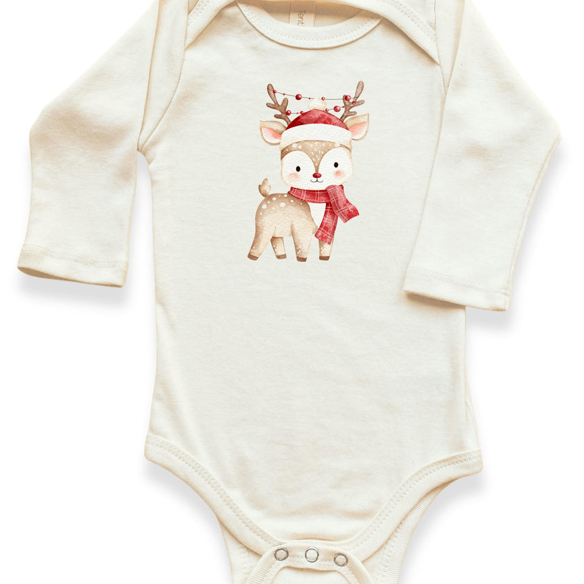 Christmas Reindeer Organic Baby Bodysuit Long Sleeve