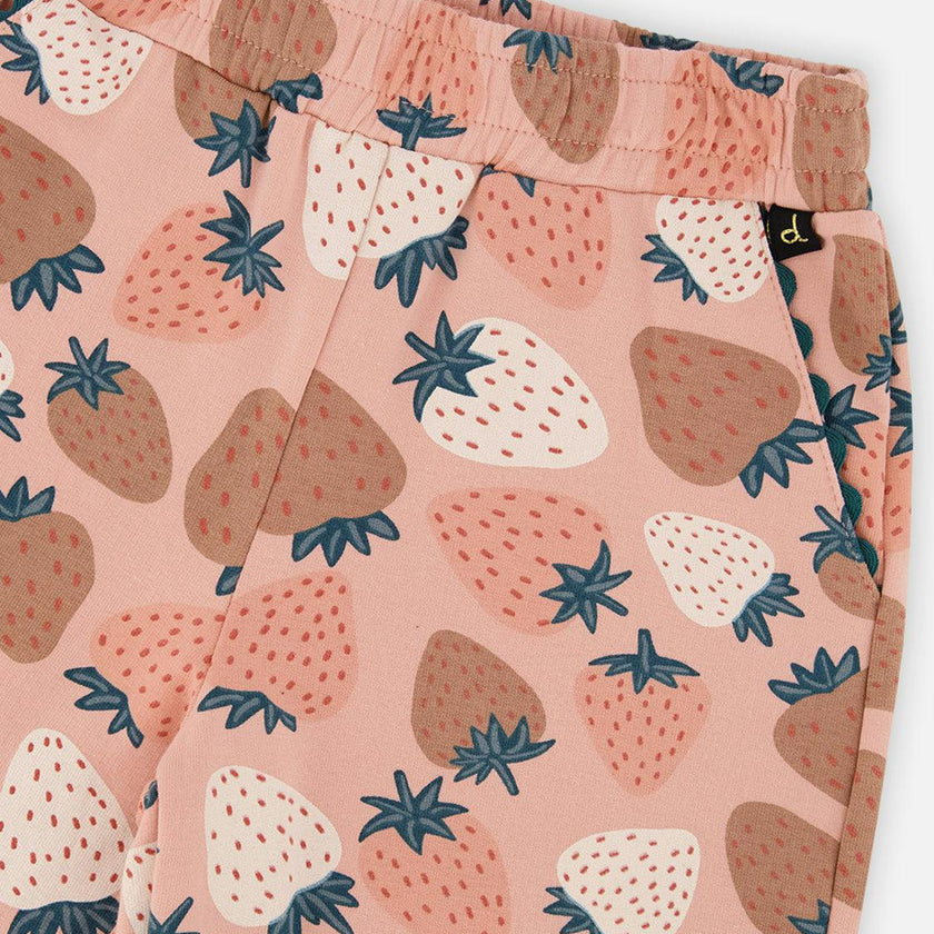Wide Leg Sweatpants Pink Strawberry Print