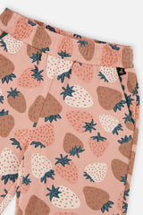 Wide Leg Sweatpants Pink Strawberry Print